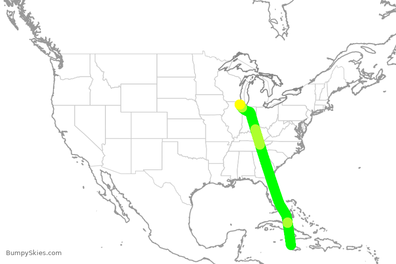 Turbulence forecast map for AAL975, KJS to ORD