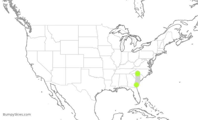 Turbulence forecast map for AAL976, DJT to CLT