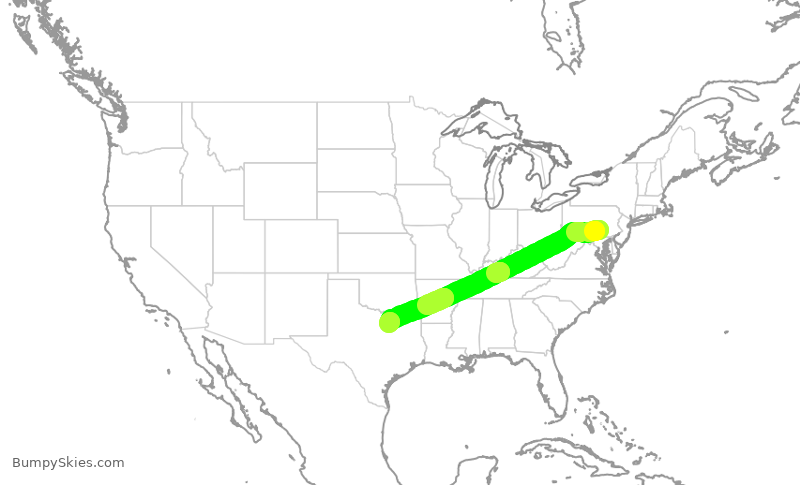 Turbulence forecast map for AAL977, MDT to DFW