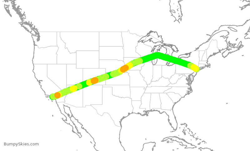 Turbulence forecast map for AAL9780, JFK to LAX