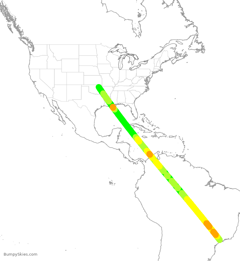 Turbulence forecast map for AAL9781, GRU to TUL