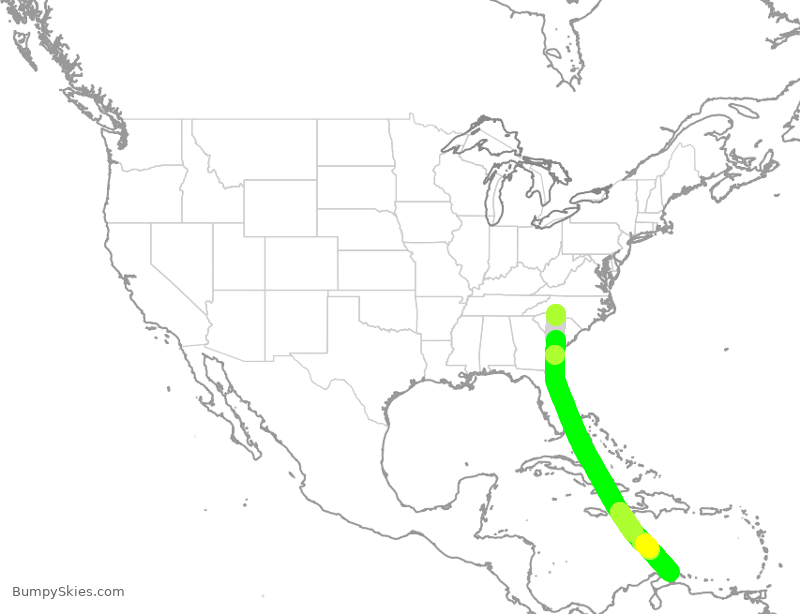 Turbulence forecast map for AAL9782, CLT to NCA