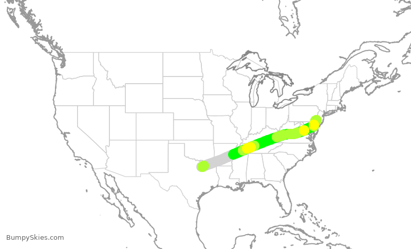 Turbulence forecast map for AAL9783, DFW to PHL