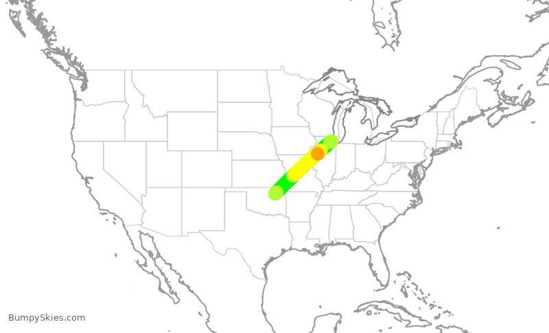 Turbulence forecast map for AAL9785, ORD to TUL