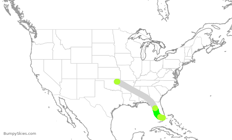 Turbulence forecast map for AAL9785, TUL to MIA