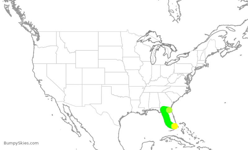 Turbulence forecast map for AAL9786, VQQ to MIA