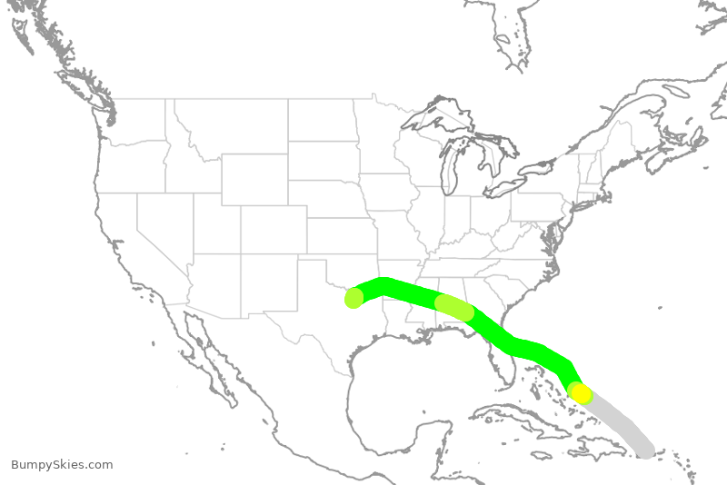 Turbulence forecast map for AAL9787, SJU to DFW
