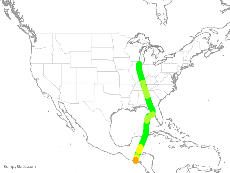 Turbulence forecast map for AAL9788, ORD to SAL