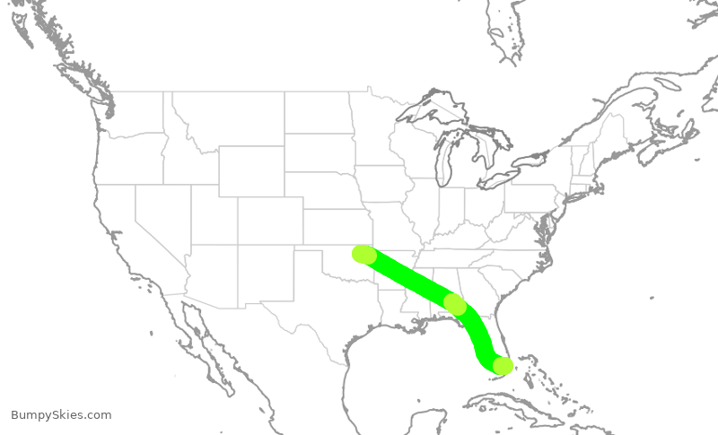 Turbulence forecast map for AAL9788, TUL to MIA