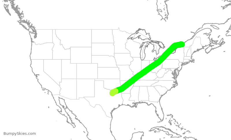 Turbulence forecast map for AAL9793, YUL to DFW