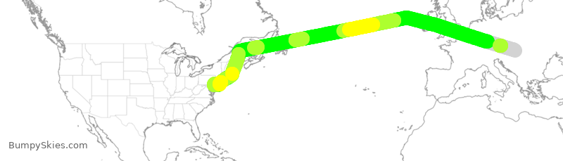 Turbulence forecast map for AAL97, BUD to PHL