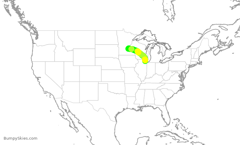 Turbulence forecast map for AAL9801, ORD to MSP