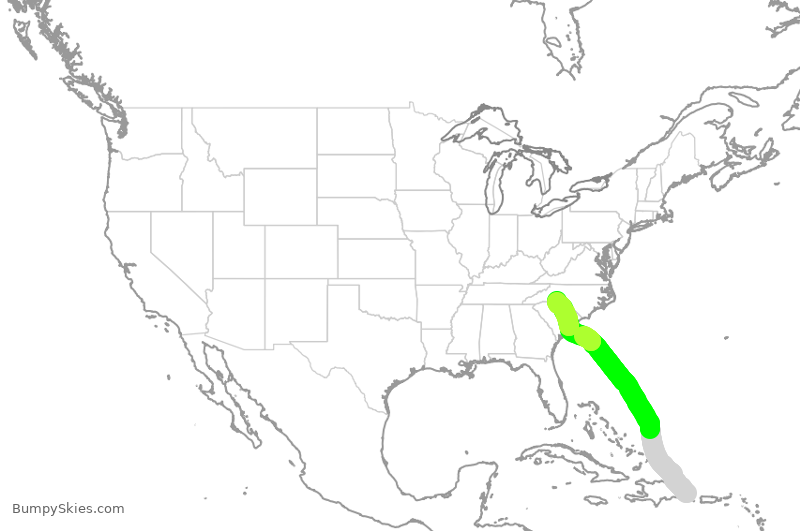 Turbulence forecast map for AAL980, PUJ to CLT