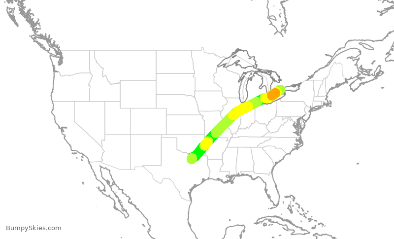 Turbulence forecast map for AAL9817, YYZ to DFW
