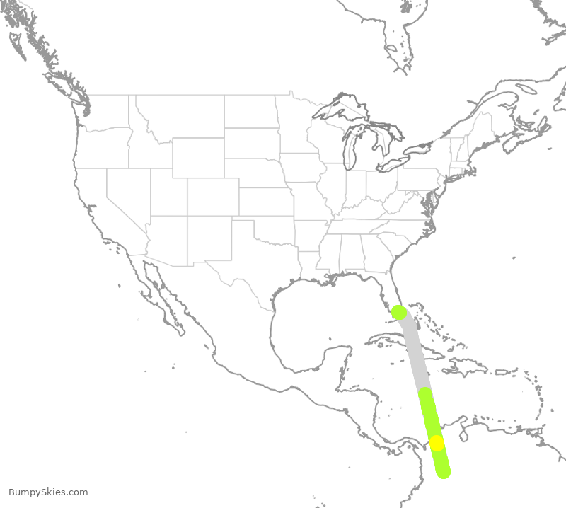 Turbulence forecast map for AAL9818, BOG to MIA