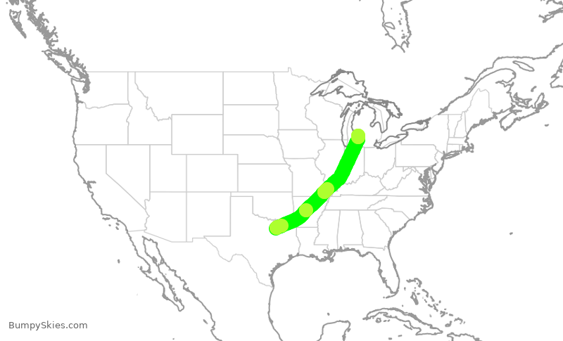 Turbulence forecast map for AAL981, DFW to GRR