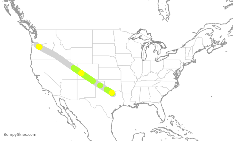 Turbulence forecast map for AAL982, PDX to DFW