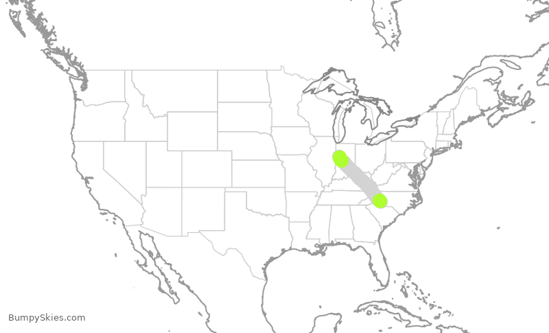 Turbulence forecast map for AAL9831, CLT to LAF