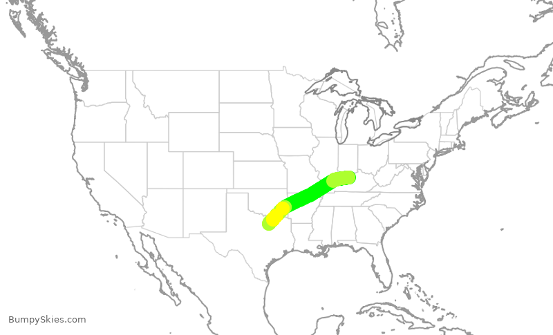 Turbulence forecast map for AAL983, SDF to DFW