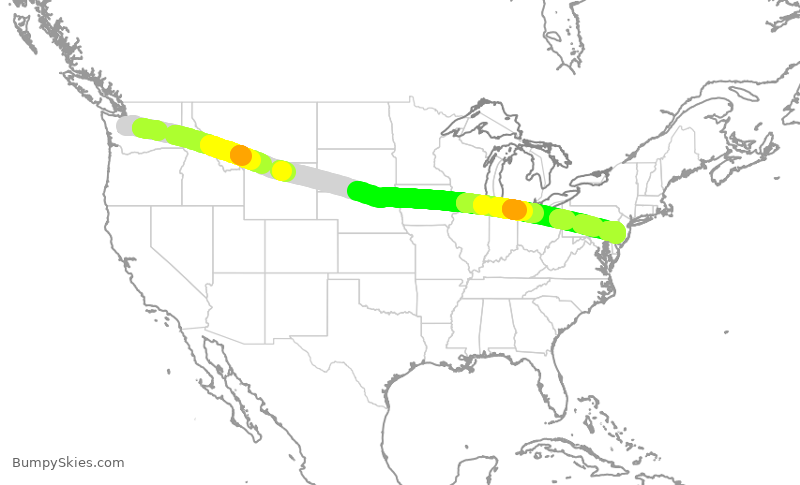 Turbulence forecast map for AAL986, SEA to PHL