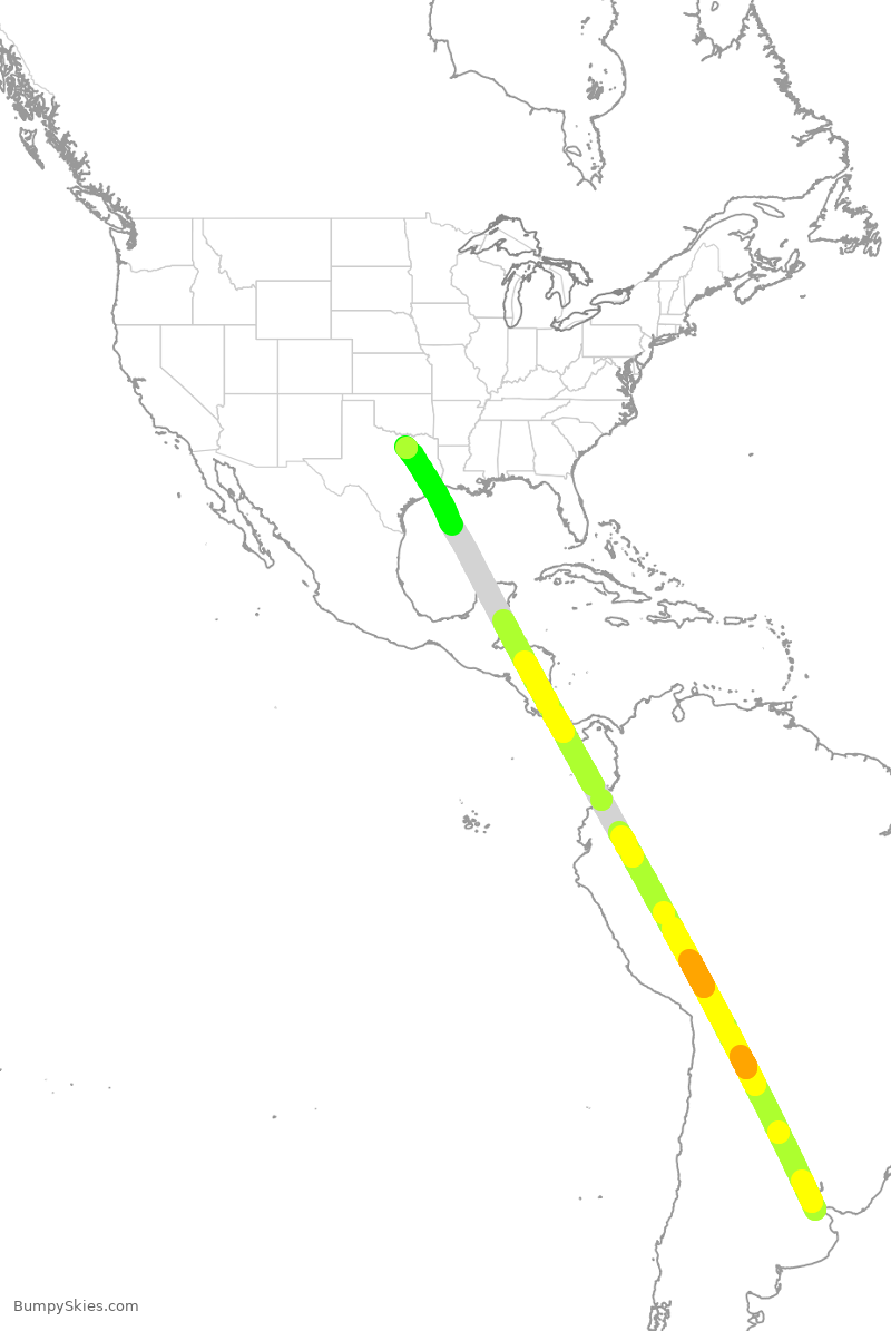 Turbulence forecast map for AAL986, EZE to DFW