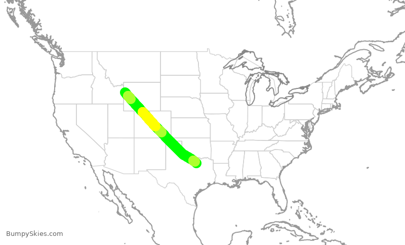 Turbulence forecast map for AAL990, JAC to DFW