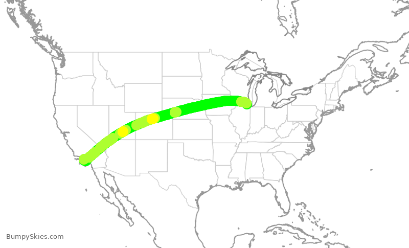 Turbulence forecast map for AAL991, LAX to ORD