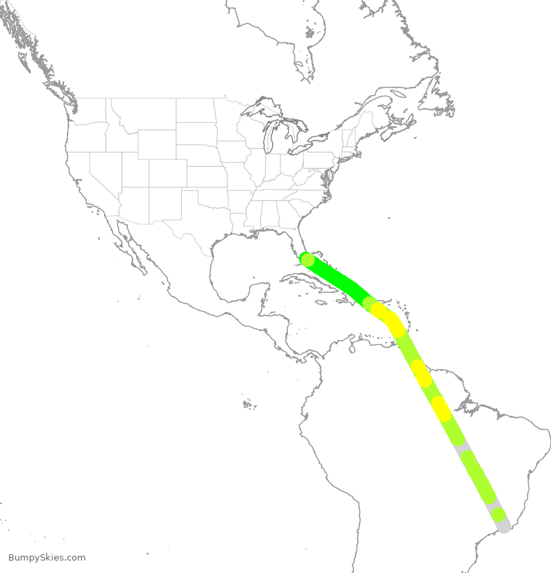 Turbulence forecast map for AAL992, BGL to MIA