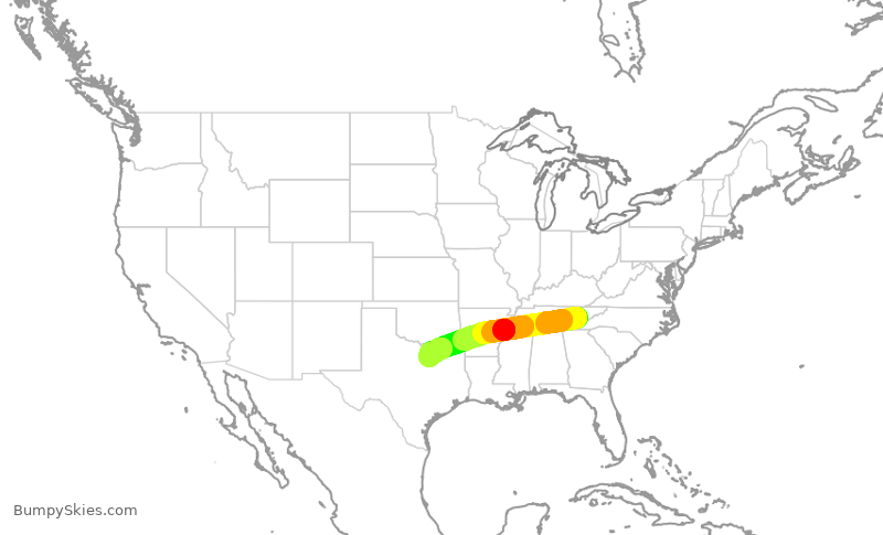 Turbulence forecast map for AAL994, TYS to DFW