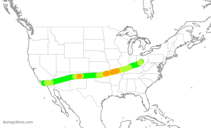 Turbulence forecast map for AAL996, LAX to CMH