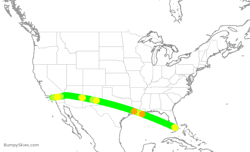 Turbulence forecast map for AAL996, MIA to LAX