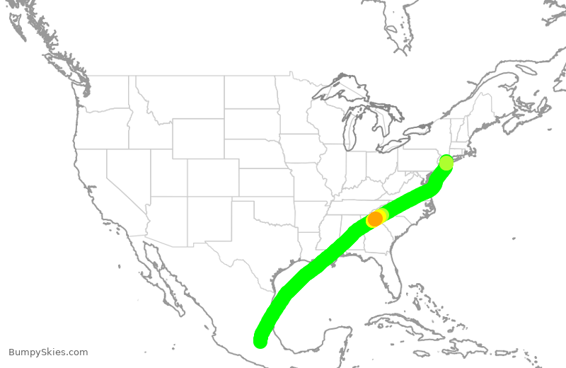 Turbulence forecast map for AAL996, MEX to JFK