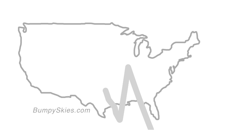 Map of continental US with illustrated flight path and turbulence forecast (described in text below)