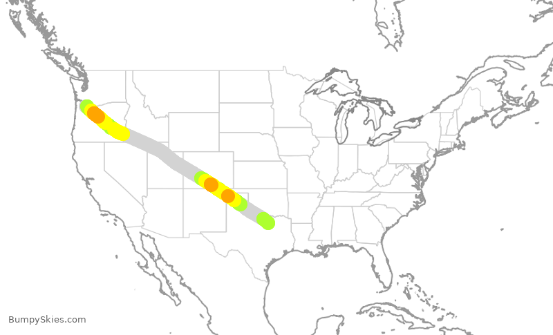 Turbulence forecast map for AAL997, PDX to DFW