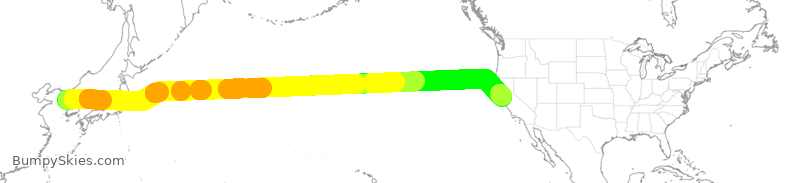 Turbulence forecast map for AAR212, KSI to SFO