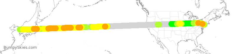 Turbulence forecast map for AAR222, KSI to JFK
