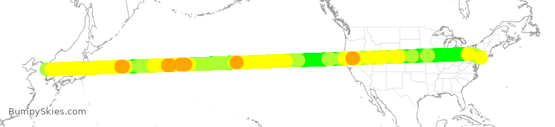 Turbulence forecast map for AAR224, KSI to JFK