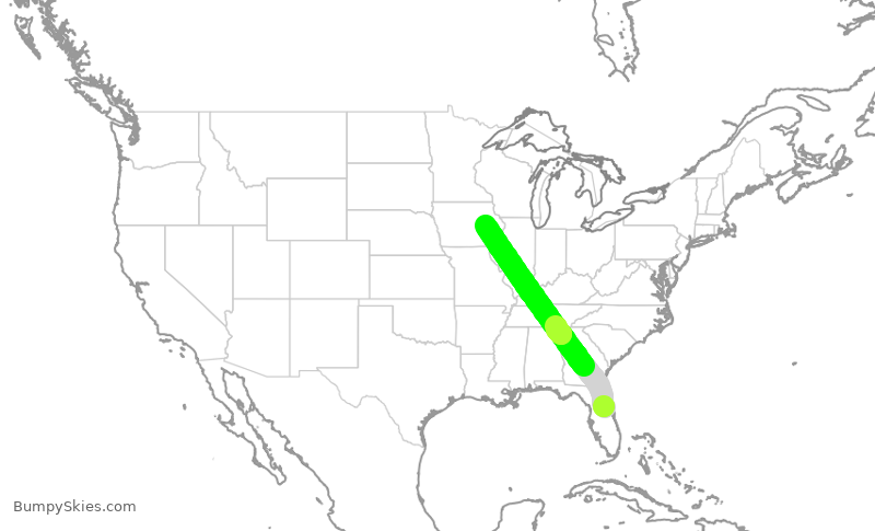 Turbulence forecast map for AAY1223, SFB to CID