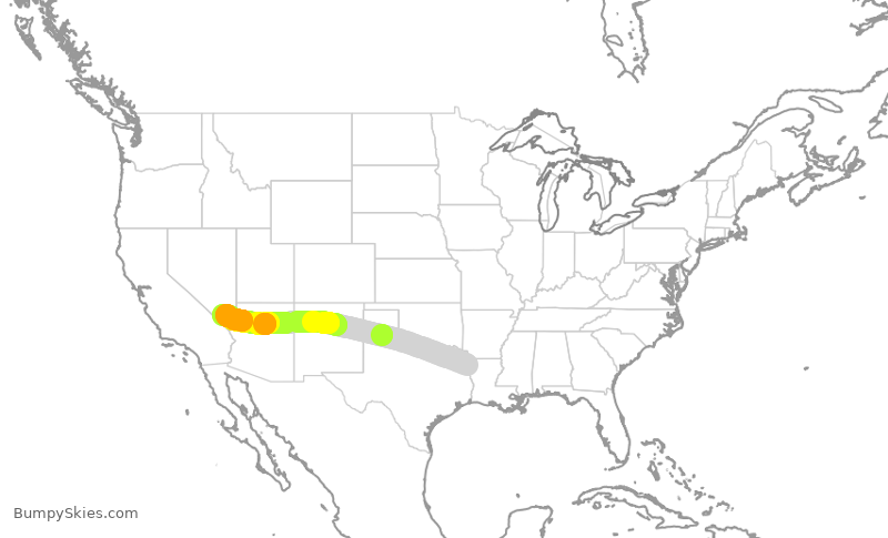 Turbulence forecast map for AAY132, SHV to LAS