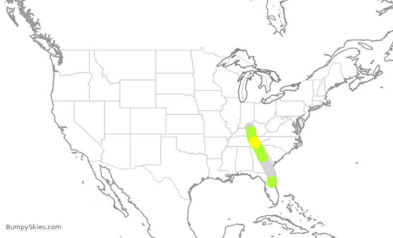 Turbulence forecast map for AAY1335, SDF to SFB