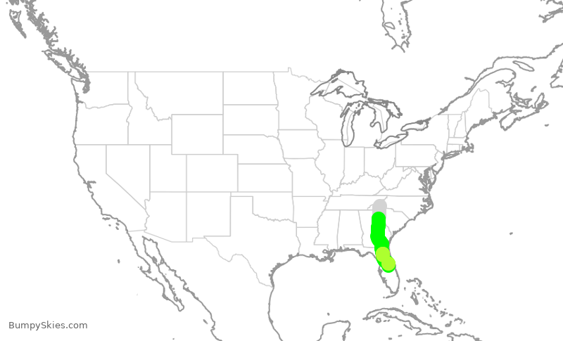 Turbulence forecast map for AAY219, AVL to MCO