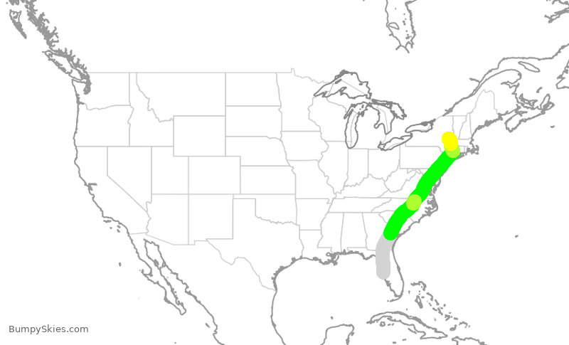 Turbulence forecast map for AAY2643, PIE to ALB