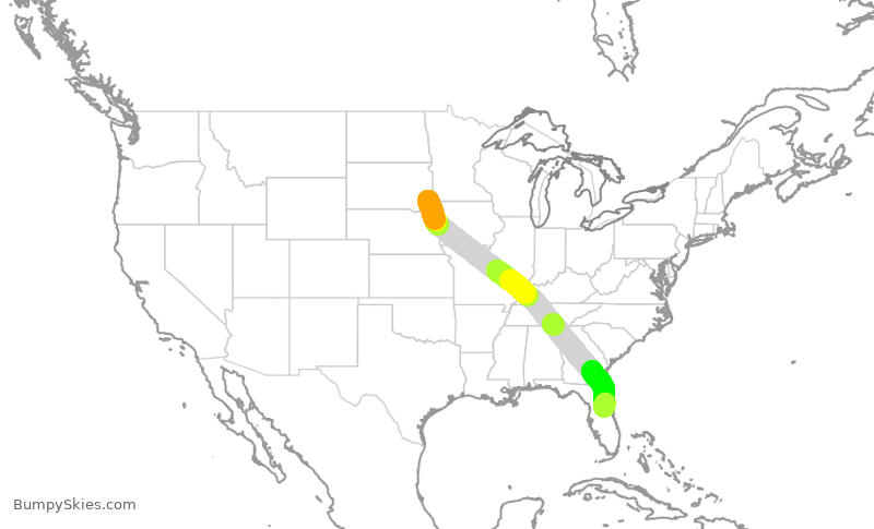 Turbulence forecast map for AAY2911, FSD to SFB