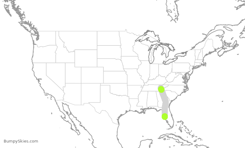 Turbulence forecast map for AAY3022, PIE to TYS