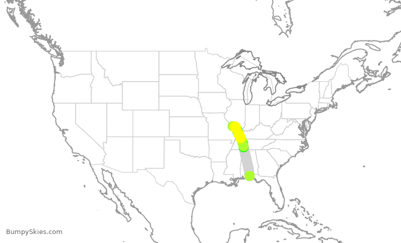 Turbulence forecast map for AAY3065, VPS to BLV