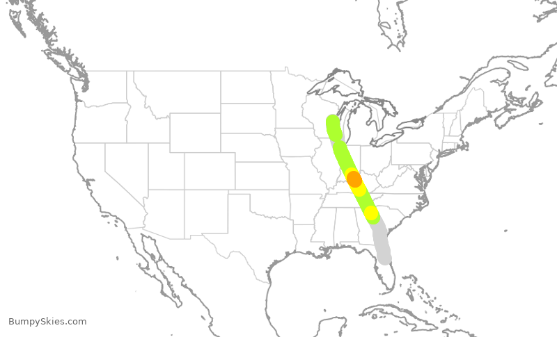 Turbulence forecast map for AAY3197, SFB to ATW