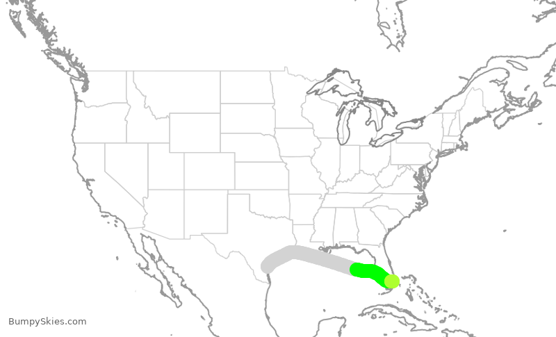 Turbulence forecast map for AAY4303, CRP to FLL