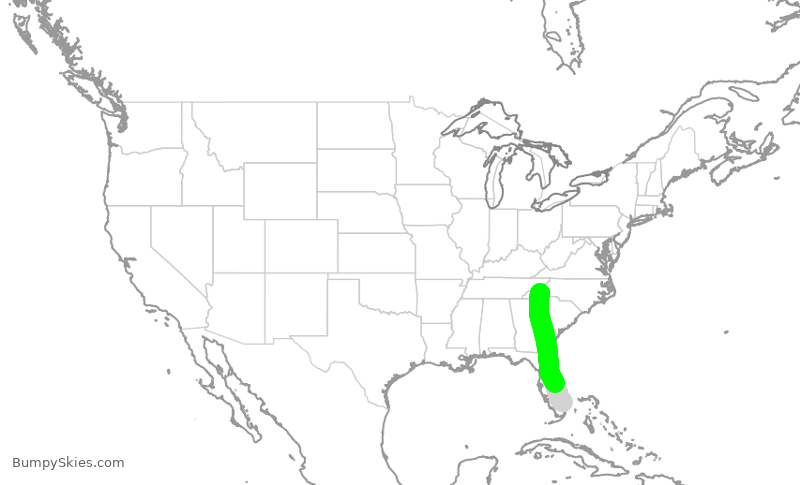 Turbulence forecast map for AAY4403, FLL to AVL