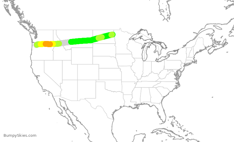 Turbulence forecast map for AAY4408, PDX to GFK