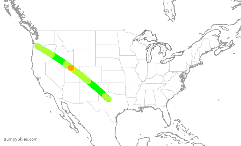 Turbulence forecast map for AAY4602, PDX to ABI